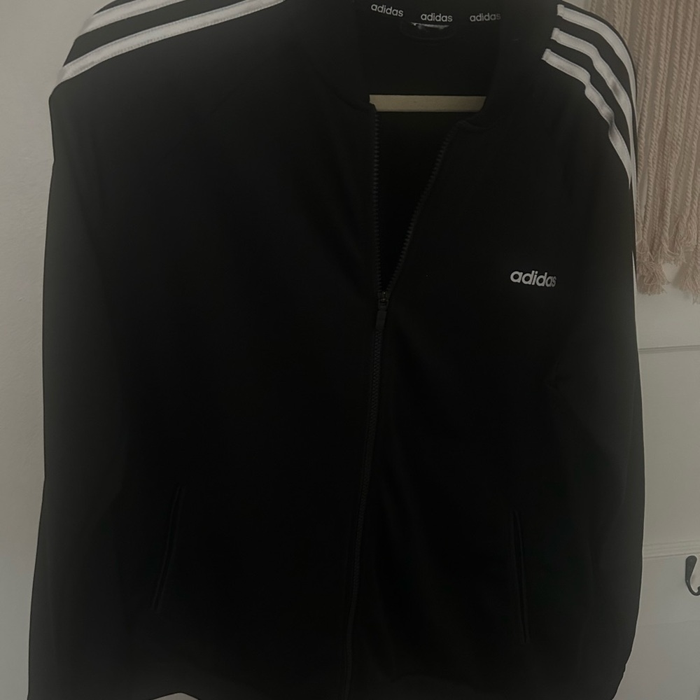 Adidas Black Track Jacket with White Stripes